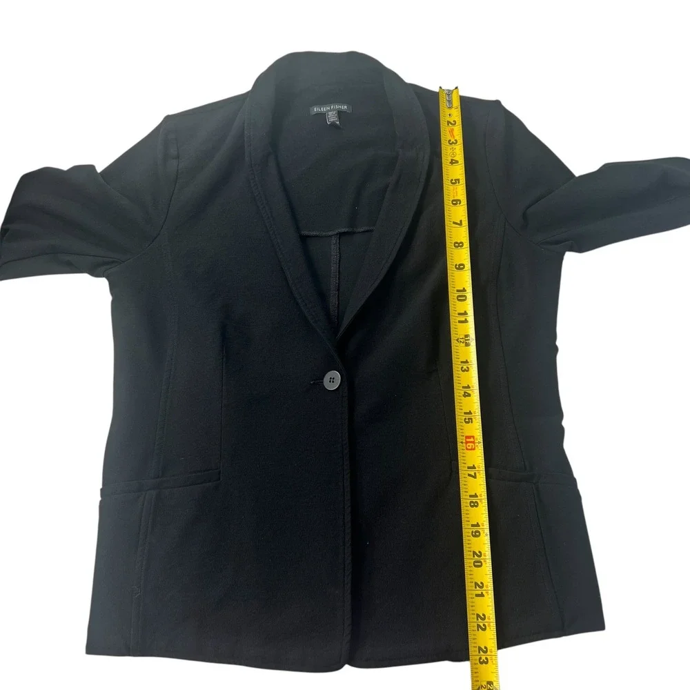 Eileen Fisher Classic Black Blazer Shawl Collar Tailored Fit S Petite Minimalist